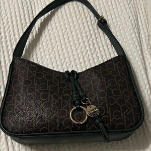 Calvin Klein Black and Brown Monogram Shoulder Bag